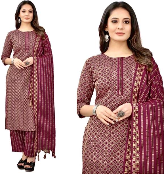 Women Cotton Blend Kurta Pant Dupatta Set
