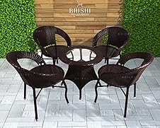 BRISHI 5-Piece Outdoor Rattan Wicker Patio Coffee Table Set | Garden Furniture for Balcony, Terrace, Porch & Poolside | Weather-Resistant Bistro Sets for Home & Backyard (Brown)