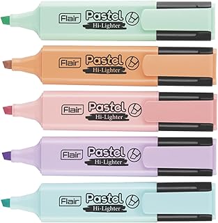 FLAIR Pastel 5 Shades Hi-lighter Pouch Pack | Flexible Line Width | Quick Drying & Smudge Proof Pastel Ink | Non-Toxic Ink, Safe For Childrens | 5 Smoothing Colors