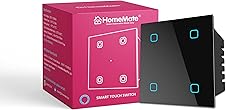 HomeMate Wi-Fi Smart 4 Gang Touch Switch (Black, Pack of 1) | No Hub Required | Works with Amazon Alexa, Google Assistant & Siri