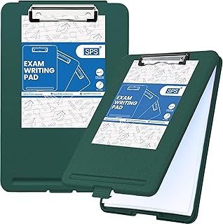 SPS Exampad A4 Plastic Clipboard with Built-in Storage and Pen Holder - Ideal for School, Office, Travel - Green