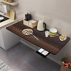 Torche 16x40 Inch Wall Mounted Folding Round Corner Study Table with Drawer - Foldable Laptop Desk for Home & Office, Space-Saving & Stylish