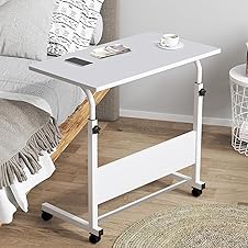 Torche ironwood Multipurpose Height Adjustable Movable Table for Computer & Laptop Table with Wheels (Big-Pearl White)