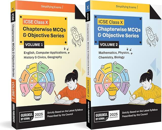 Gurukul By Oswal Chapterwise MCQs & Objective Series Vol I & II Bundle for ICSE 10 Exam 2026 (Set of 2) - English, History & Civics, Geography, Computers, Physics, Chemistry, Maths, Biology