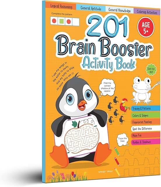 201 Brain Booster Activity Book - Fun Activities and Exercises For Children | Tracing &amp; Pattern, Colors &amp; Shapes, Maze | Ages 5 and up | 1.5 hours of fun time