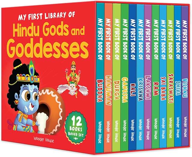 My First Library of Hindu Gods and Goddesses - Boxed Set of 12 Illustrated Board Books for Kids: Includes Ganesha, Krishna, Shiva, Vishnu, Lakshmi, Saraswati, Durga, Kali, Hanuman, Ram, Sai Baba & Buddha | Ages 2-6 Years