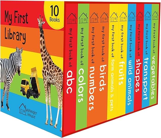 My First Library: Boxset of 10 Board Books for Kids (Pack 1) | Includes ABC, Numbers, Shapes, Colors, Wild Animals, Farm Animals & Pets, Birds, Fruits, Vegetables & Transport | Early Learning Board Books for Babies, Toddlers & Preschoolers | Ages 0-3 Years